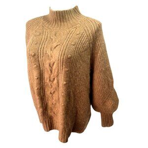 Ava & Viv Heavy Cable Knit Mock Neck Sweater Womens 4XL Tan Balloon Slv Pullover